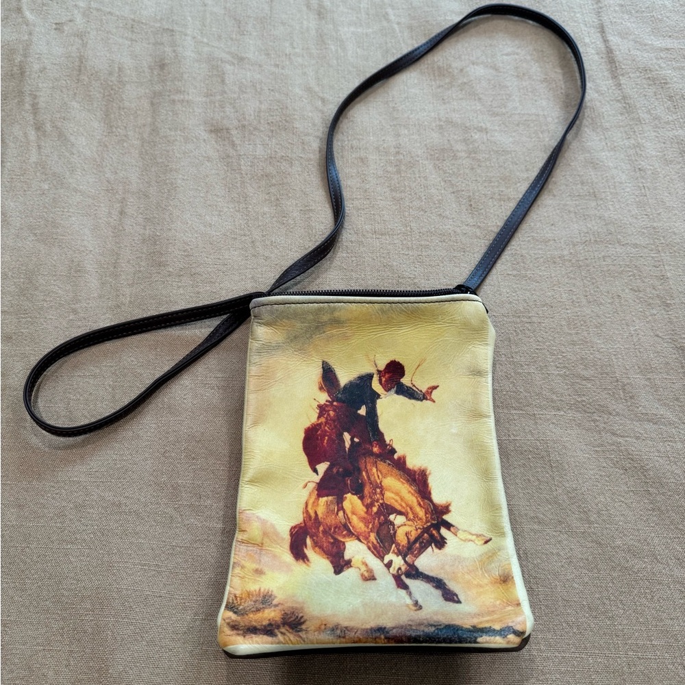 Tan Leather Colorful Cowboy Print Shoulder Bag